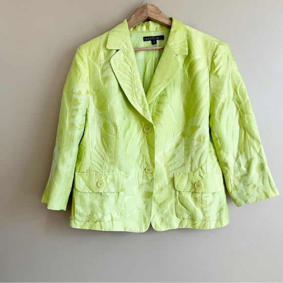 Lafayette 148 New York Jackets & Blazers - Lafayette 148 Jacket Blazer Jacquard Career Evening size 14 Green Silk Linen